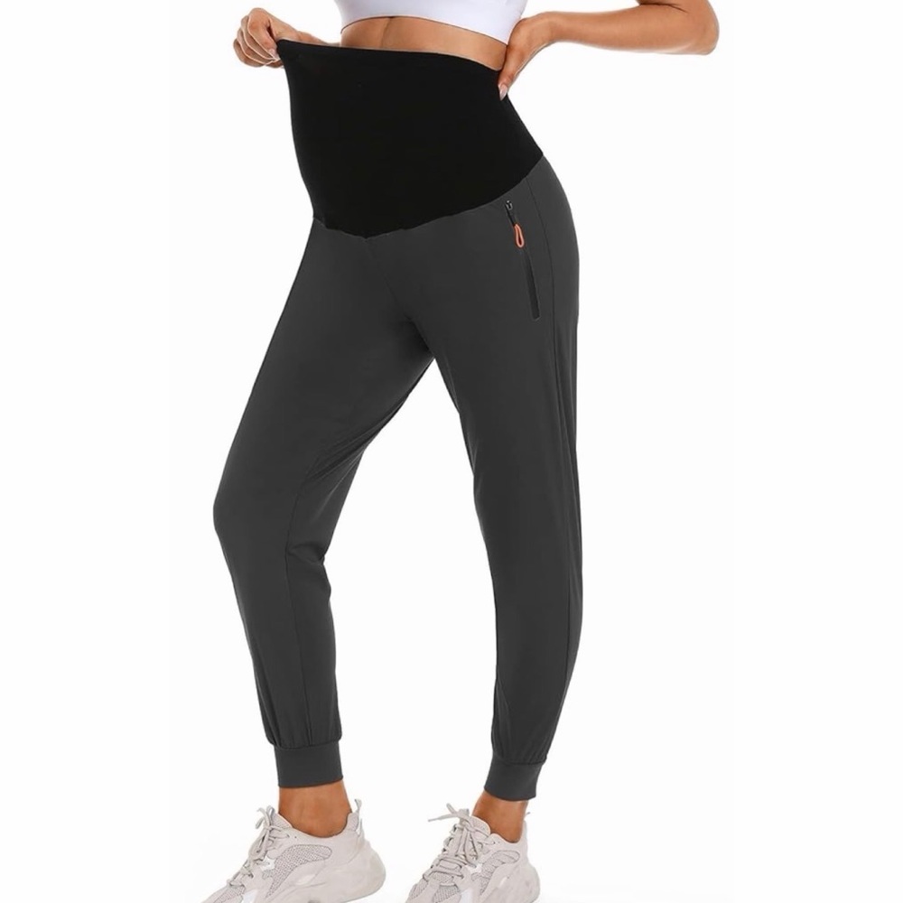 Gray Maternity Jogger Bottoms with Black Waistband